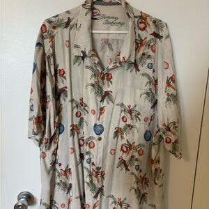 Tommy Bahama Beige Tropical Print Shirt 100% silk plus size 3XL